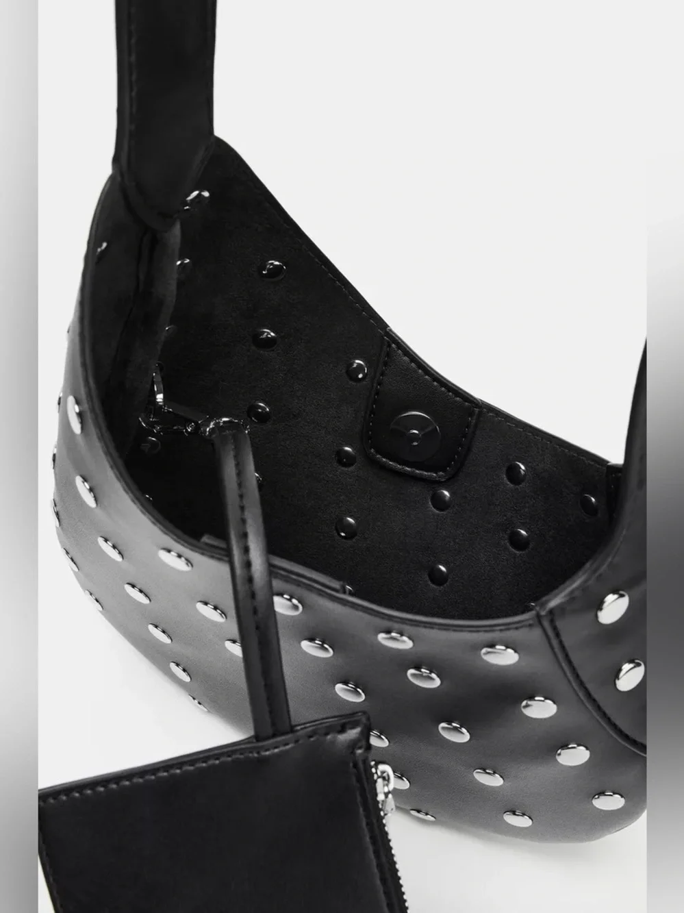Zara Faux Leather Black Studded Shoulder Bag with Detachable Pouch